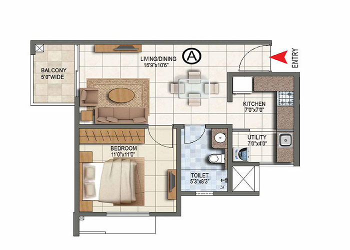 BNW La Perla 1 BHK Floor Plan