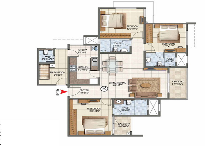BNW La Perla 3 BHK Floor Plan